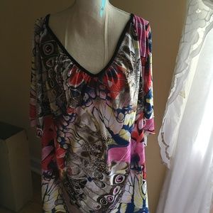 Butterfly print poly stretch blouse